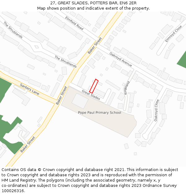 27, GREAT SLADES, POTTERS BAR, EN6 2ER: Location map and indicative extent of plot