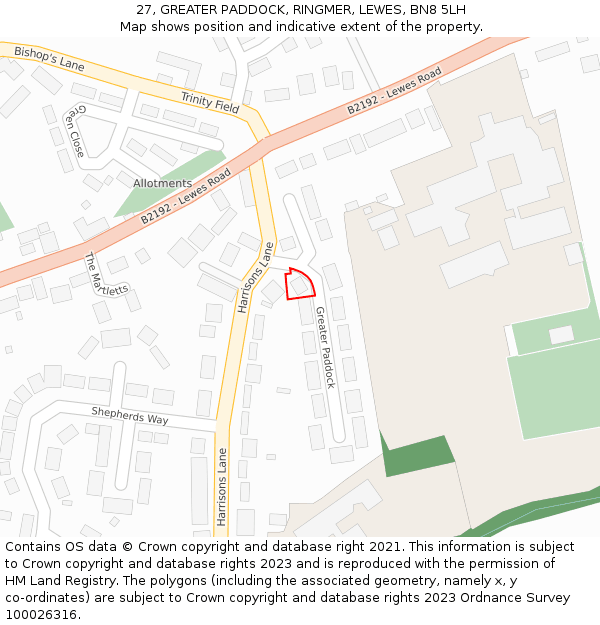 27, GREATER PADDOCK, RINGMER, LEWES, BN8 5LH: Location map and indicative extent of plot