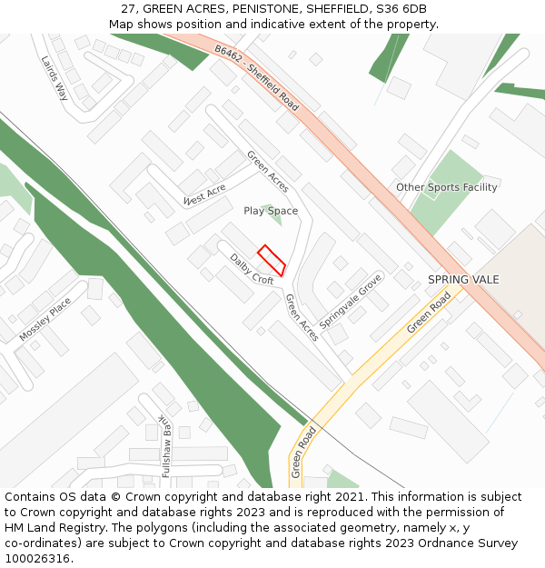 27, GREEN ACRES, PENISTONE, SHEFFIELD, S36 6DB: Location map and indicative extent of plot