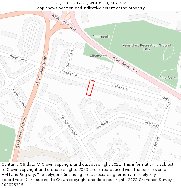 27, GREEN LANE, WINDSOR, SL4 3RZ: Location map and indicative extent of plot