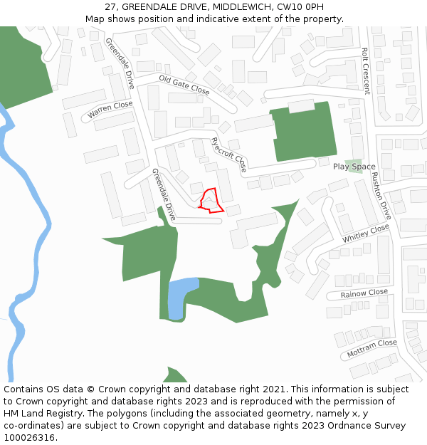 27, GREENDALE DRIVE, MIDDLEWICH, CW10 0PH: Location map and indicative extent of plot