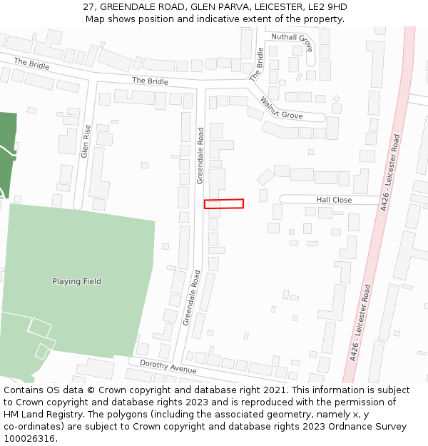 27, GREENDALE ROAD, GLEN PARVA, LEICESTER, LE2 9HD: Location map and indicative extent of plot