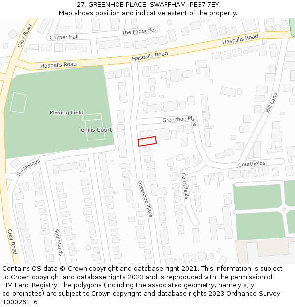 27, GREENHOE PLACE, SWAFFHAM, PE37 7EY: Location map and indicative extent of plot
