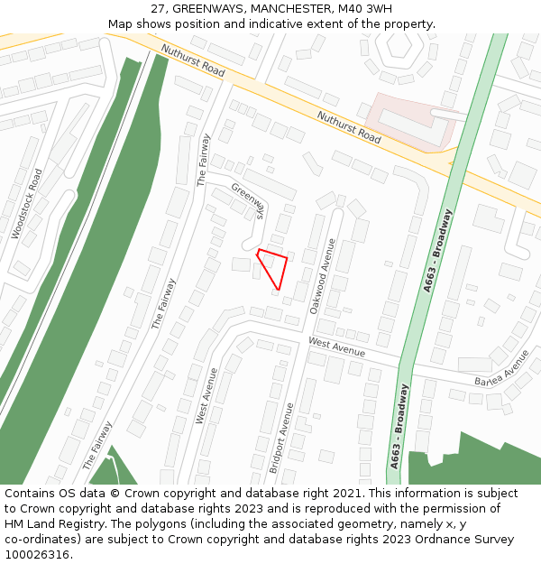 27, GREENWAYS, MANCHESTER, M40 3WH: Location map and indicative extent of plot