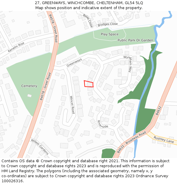 27, GREENWAYS, WINCHCOMBE, CHELTENHAM, GL54 5LQ: Location map and indicative extent of plot