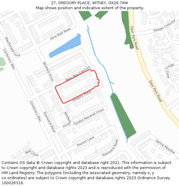 27, GREGORY PLACE, WITNEY, OX29 7AW: Location map and indicative extent of plot