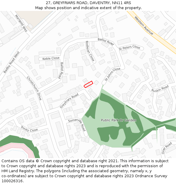 27, GREYFRIARS ROAD, DAVENTRY, NN11 4RS: Location map and indicative extent of plot
