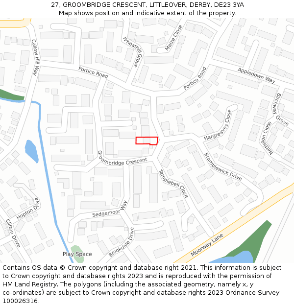 27, GROOMBRIDGE CRESCENT, LITTLEOVER, DERBY, DE23 3YA: Location map and indicative extent of plot