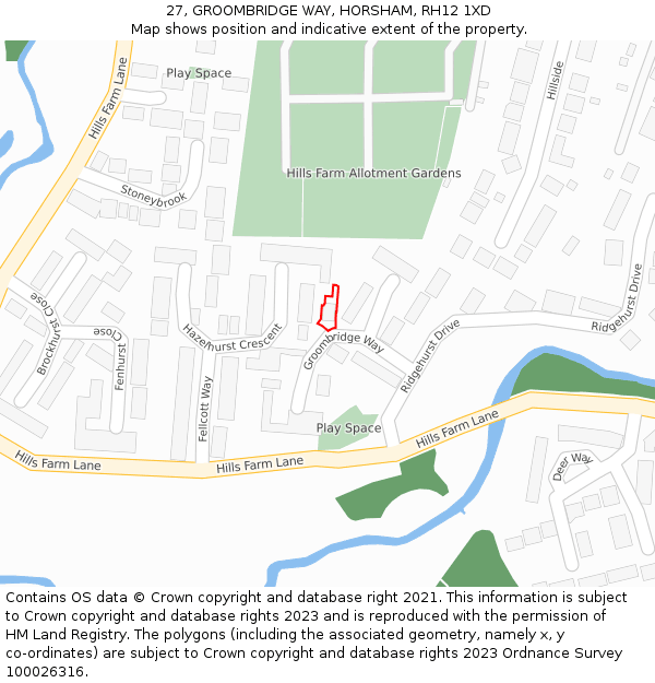 27, GROOMBRIDGE WAY, HORSHAM, RH12 1XD: Location map and indicative extent of plot