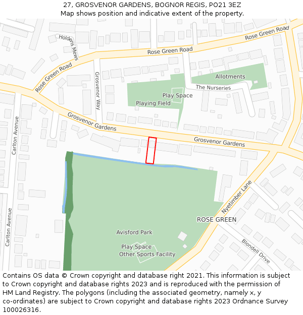 27, GROSVENOR GARDENS, BOGNOR REGIS, PO21 3EZ: Location map and indicative extent of plot