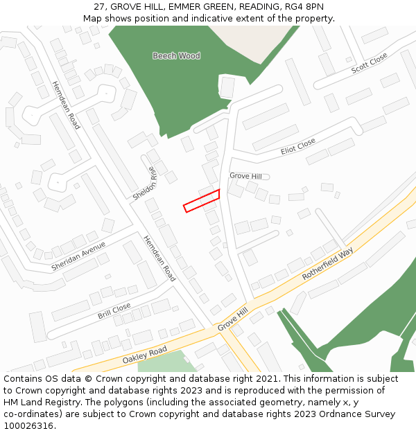 27, GROVE HILL, EMMER GREEN, READING, RG4 8PN: Location map and indicative extent of plot