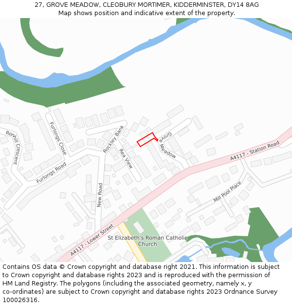 27, GROVE MEADOW, CLEOBURY MORTIMER, KIDDERMINSTER, DY14 8AG: Location map and indicative extent of plot