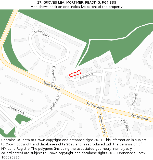 27, GROVES LEA, MORTIMER, READING, RG7 3SS: Location map and indicative extent of plot