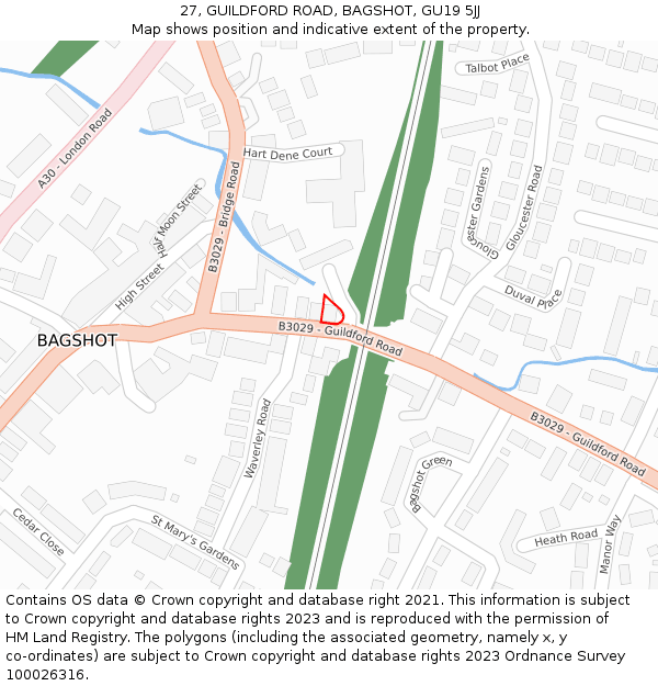 27, GUILDFORD ROAD, BAGSHOT, GU19 5JJ: Location map and indicative extent of plot