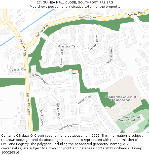 27, GUINEA HALL CLOSE, SOUTHPORT, PR9 8RG: Location map and indicative extent of plot