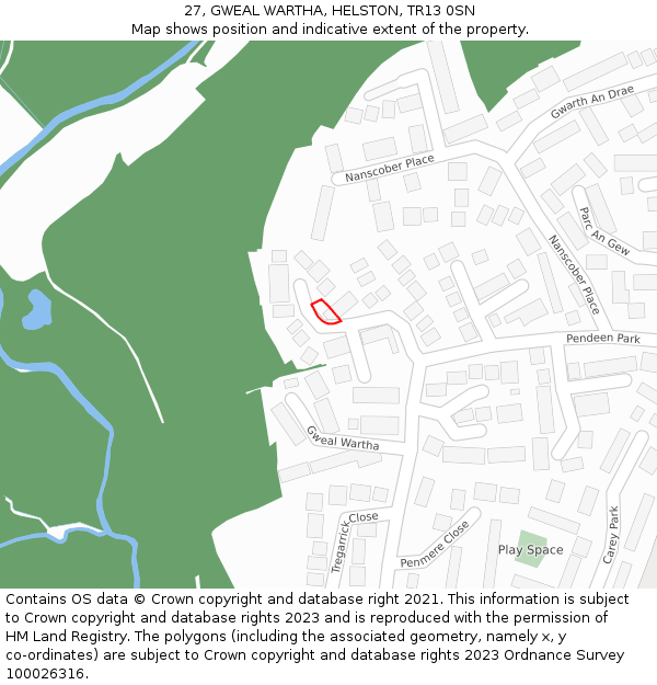 27, GWEAL WARTHA, HELSTON, TR13 0SN: Location map and indicative extent of plot
