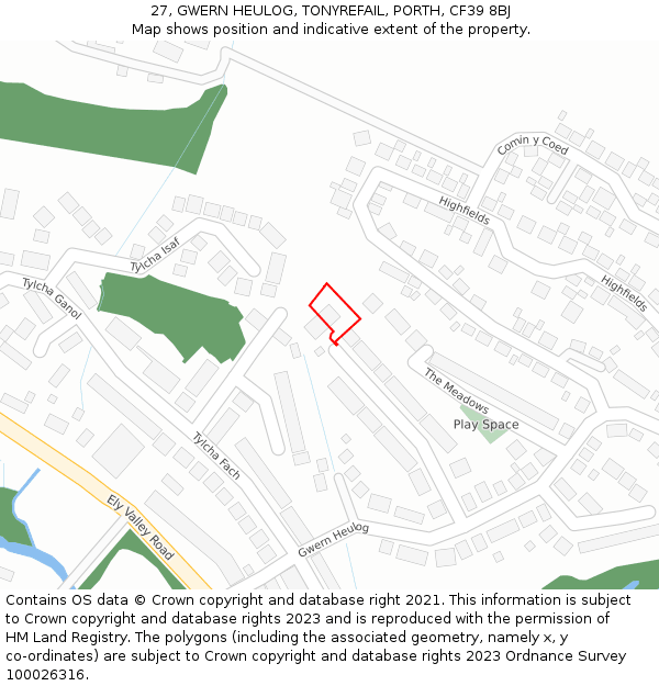 27, GWERN HEULOG, TONYREFAIL, PORTH, CF39 8BJ: Location map and indicative extent of plot