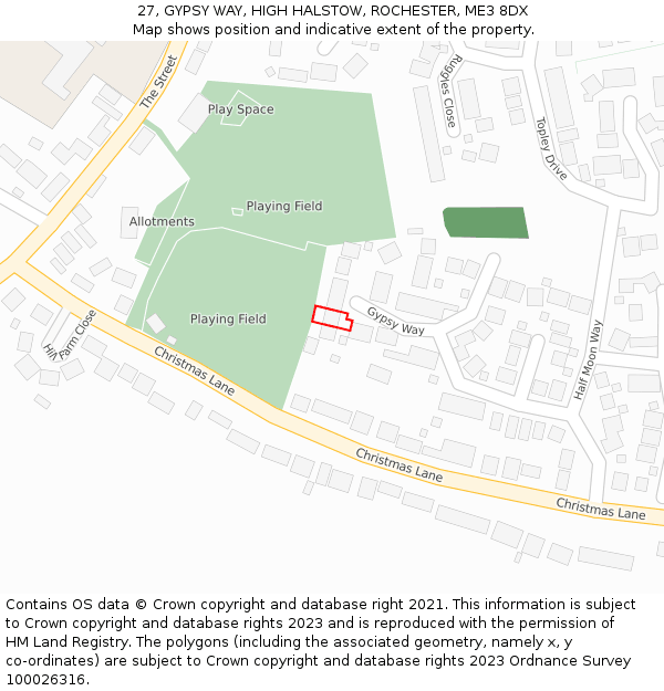 27, GYPSY WAY, HIGH HALSTOW, ROCHESTER, ME3 8DX: Location map and indicative extent of plot