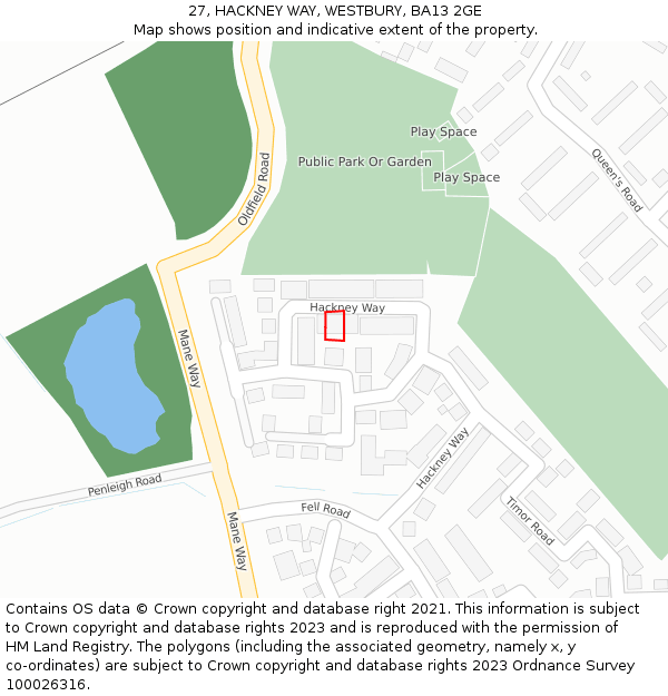 27, HACKNEY WAY, WESTBURY, BA13 2GE: Location map and indicative extent of plot