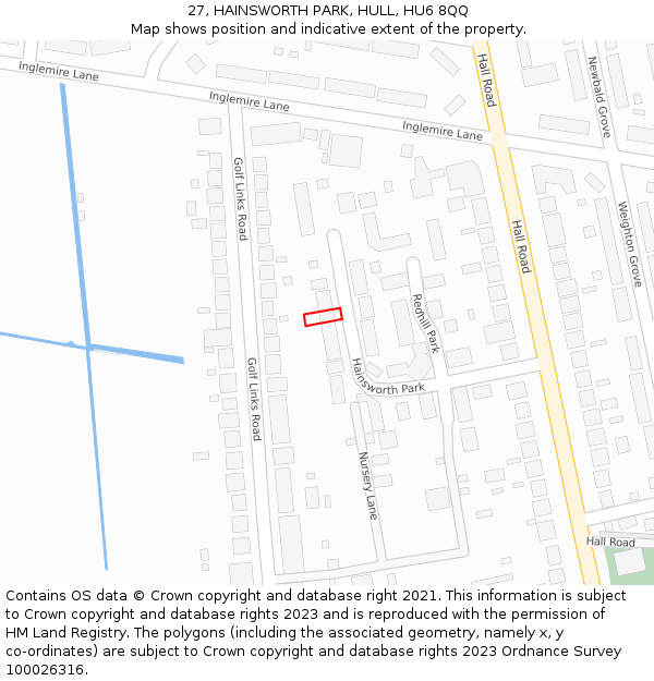 27, HAINSWORTH PARK, HULL, HU6 8QQ: Location map and indicative extent of plot