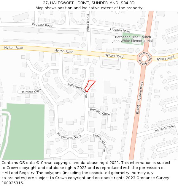 27, HALESWORTH DRIVE, SUNDERLAND, SR4 8DJ: Location map and indicative extent of plot