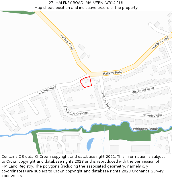 27, HALFKEY ROAD, MALVERN, WR14 1UL: Location map and indicative extent of plot