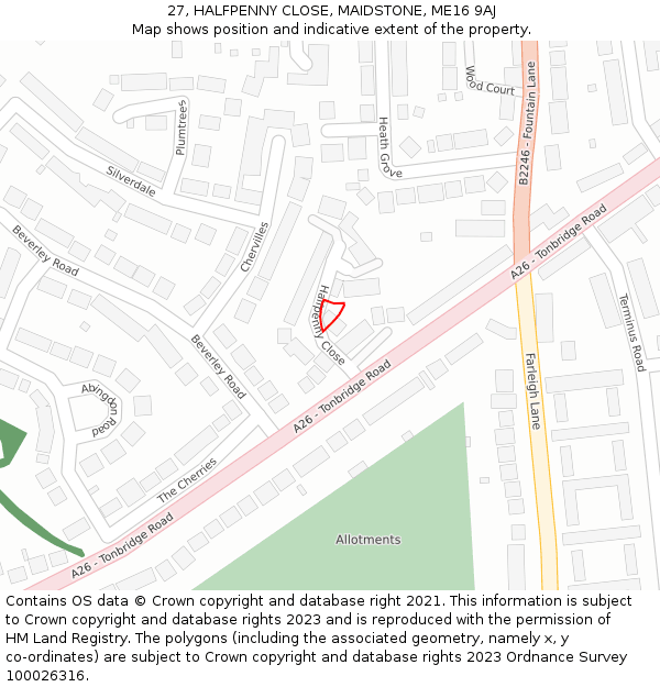 27, HALFPENNY CLOSE, MAIDSTONE, ME16 9AJ: Location map and indicative extent of plot