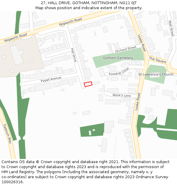 27, HALL DRIVE, GOTHAM, NOTTINGHAM, NG11 0JT: Location map and indicative extent of plot