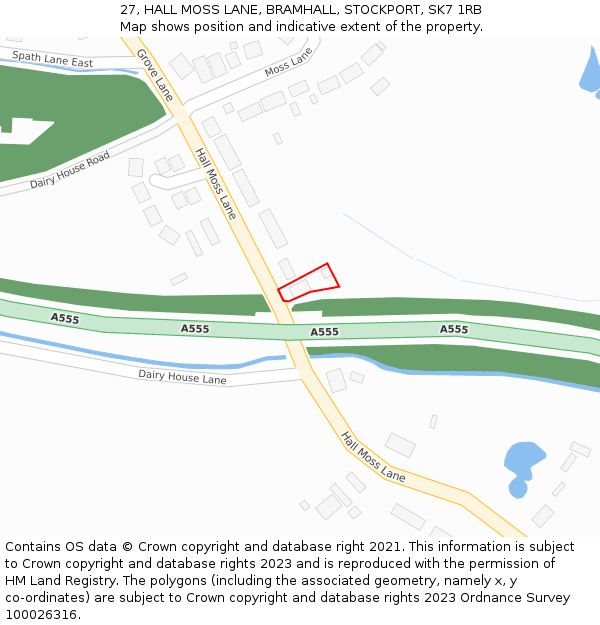 27, HALL MOSS LANE, BRAMHALL, STOCKPORT, SK7 1RB: Location map and indicative extent of plot