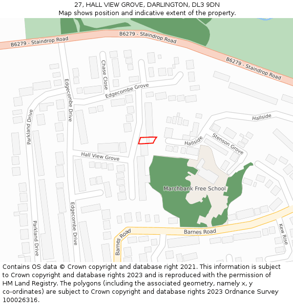 27, HALL VIEW GROVE, DARLINGTON, DL3 9DN: Location map and indicative extent of plot