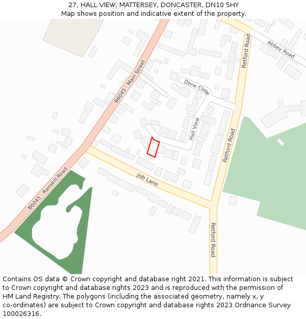 27, HALL VIEW, MATTERSEY, DONCASTER, DN10 5HY: Location map and indicative extent of plot