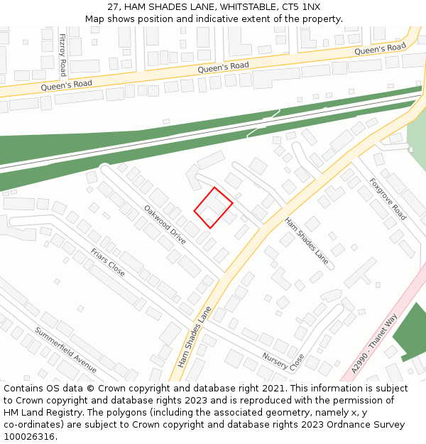 27, HAM SHADES LANE, WHITSTABLE, CT5 1NX: Location map and indicative extent of plot