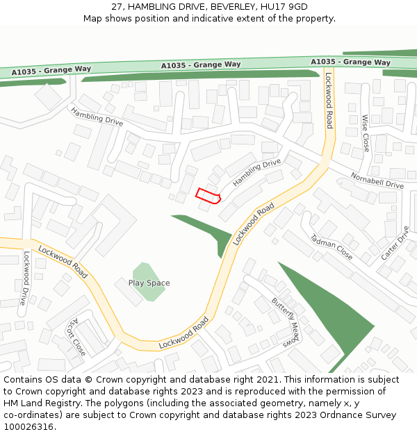 27, HAMBLING DRIVE, BEVERLEY, HU17 9GD: Location map and indicative extent of plot