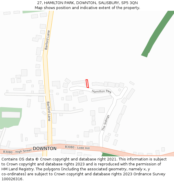 27, HAMILTON PARK, DOWNTON, SALISBURY, SP5 3QN: Location map and indicative extent of plot
