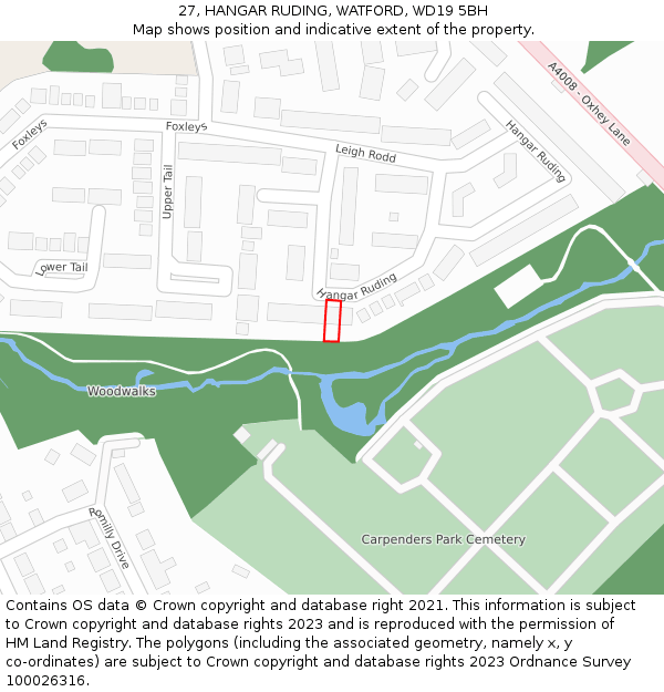 27, HANGAR RUDING, WATFORD, WD19 5BH: Location map and indicative extent of plot