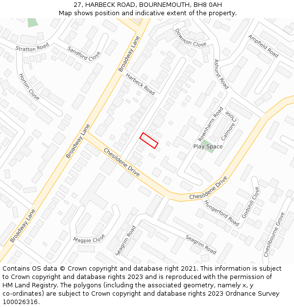 27, HARBECK ROAD, BOURNEMOUTH, BH8 0AH: Location map and indicative extent of plot