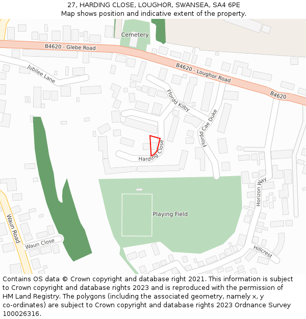 27, HARDING CLOSE, LOUGHOR, SWANSEA, SA4 6PE: Location map and indicative extent of plot