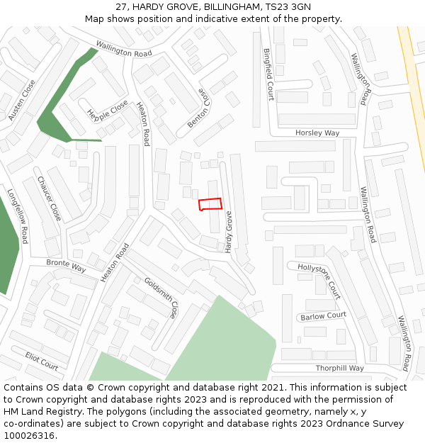 27, HARDY GROVE, BILLINGHAM, TS23 3GN: Location map and indicative extent of plot