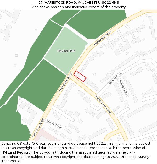 27, HARESTOCK ROAD, WINCHESTER, SO22 6NS: Location map and indicative extent of plot