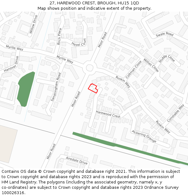 27, HAREWOOD CREST, BROUGH, HU15 1QD: Location map and indicative extent of plot