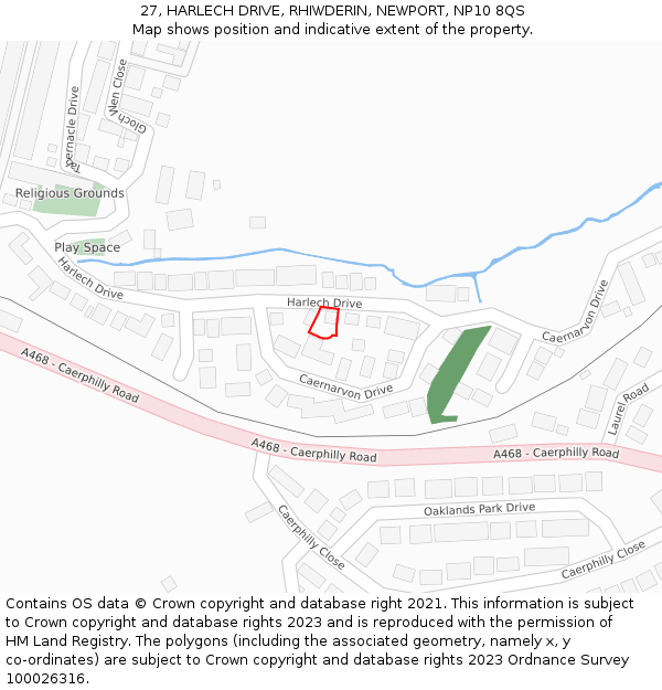 27, HARLECH DRIVE, RHIWDERIN, NEWPORT, NP10 8QS: Location map and indicative extent of plot