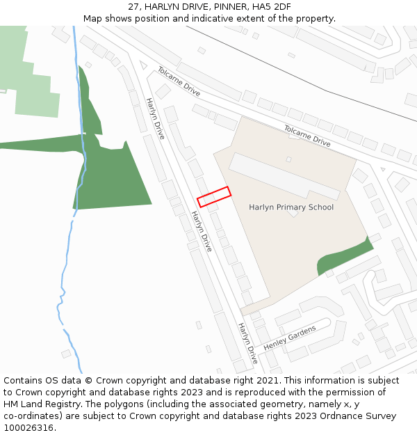 27, HARLYN DRIVE, PINNER, HA5 2DF: Location map and indicative extent of plot