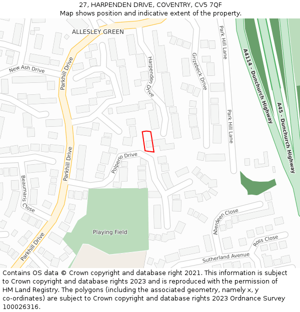 27, HARPENDEN DRIVE, COVENTRY, CV5 7QF: Location map and indicative extent of plot