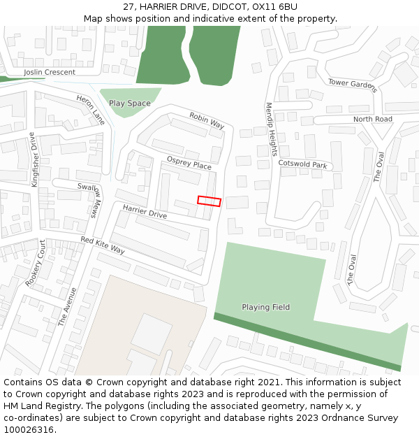 27, HARRIER DRIVE, DIDCOT, OX11 6BU: Location map and indicative extent of plot