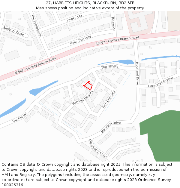 27, HARRIETS HEIGHTS, BLACKBURN, BB2 5FR: Location map and indicative extent of plot