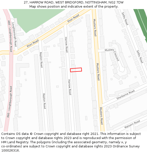 27, HARROW ROAD, WEST BRIDGFORD, NOTTINGHAM, NG2 7DW: Location map and indicative extent of plot