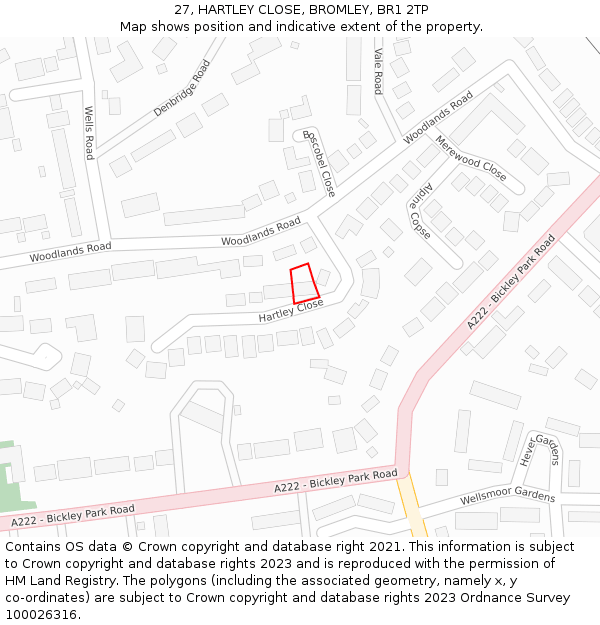 27, HARTLEY CLOSE, BROMLEY, BR1 2TP: Location map and indicative extent of plot