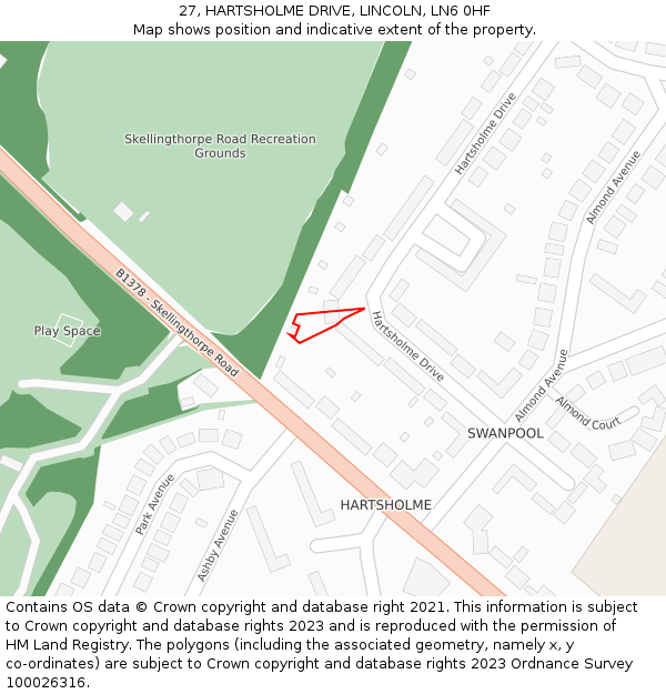 27, HARTSHOLME DRIVE, LINCOLN, LN6 0HF: Location map and indicative extent of plot