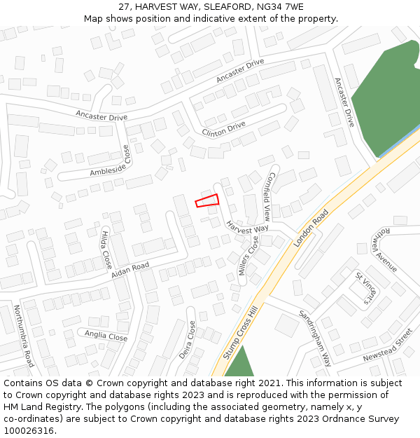 27, HARVEST WAY, SLEAFORD, NG34 7WE: Location map and indicative extent of plot