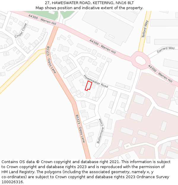 27, HAWESWATER ROAD, KETTERING, NN16 8LT: Location map and indicative extent of plot